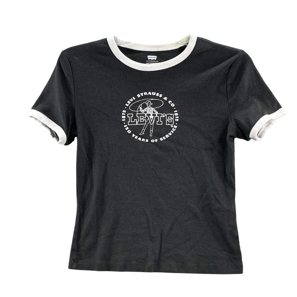 Levi's Ringer Tee Women Size M Black White Graphic 150 Years Anniversary Cotton